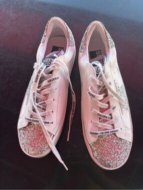 Golden Goose Pink and Silver Glitter Superstar Sneakers